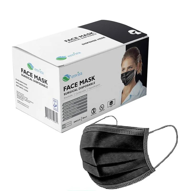 3-PLY DISPOSABLE MASKS BLACK 50'S